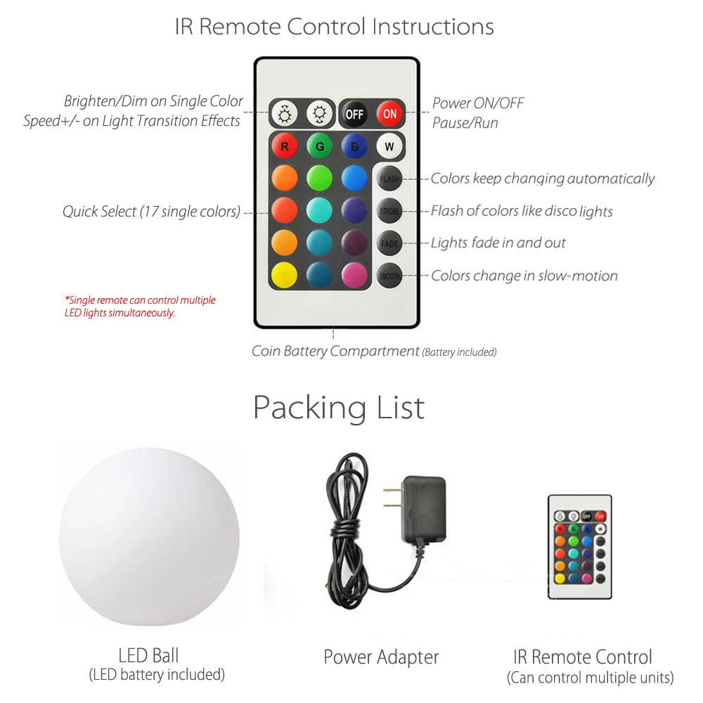Waterproof IP68 16 Color Changing Mood Led Light Hanging Garden Ornaments with Dimmable Remote Control Led Ball
