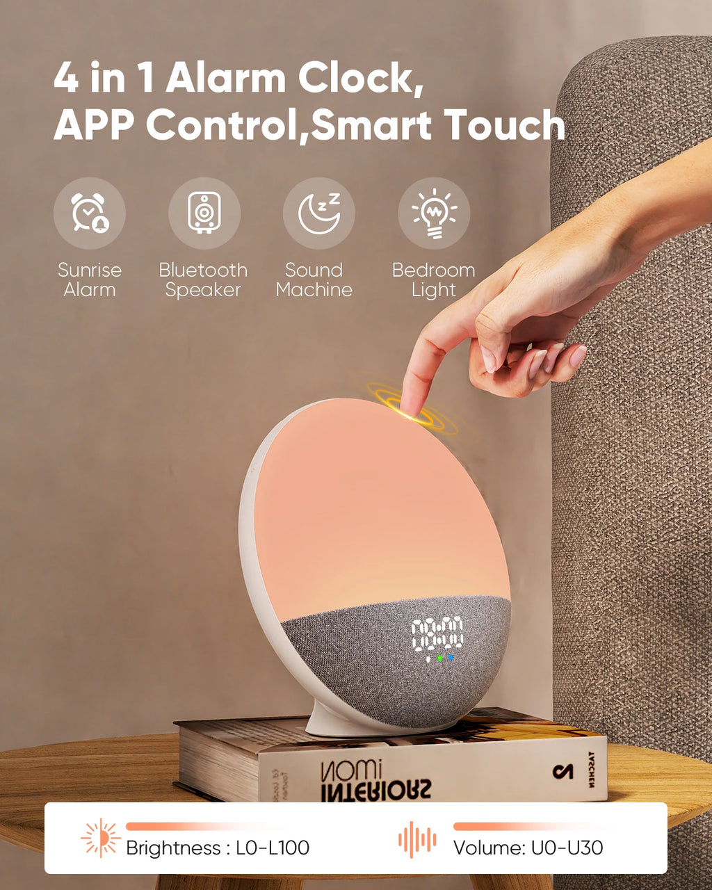 Wake up Light Sunrise Alarm Clock for Kids, Wireless Speaker Sound Machine with 15 White Noise, 3 Alarms, 5 Night Modes,