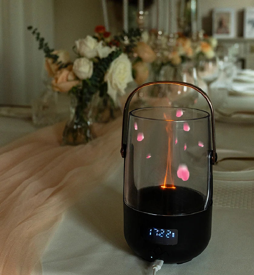 Innovative Products 2025 Luxury Household Multifunction Clock Aroma Diffuser Simulation Candlelight Flame Humidifier Diffuser