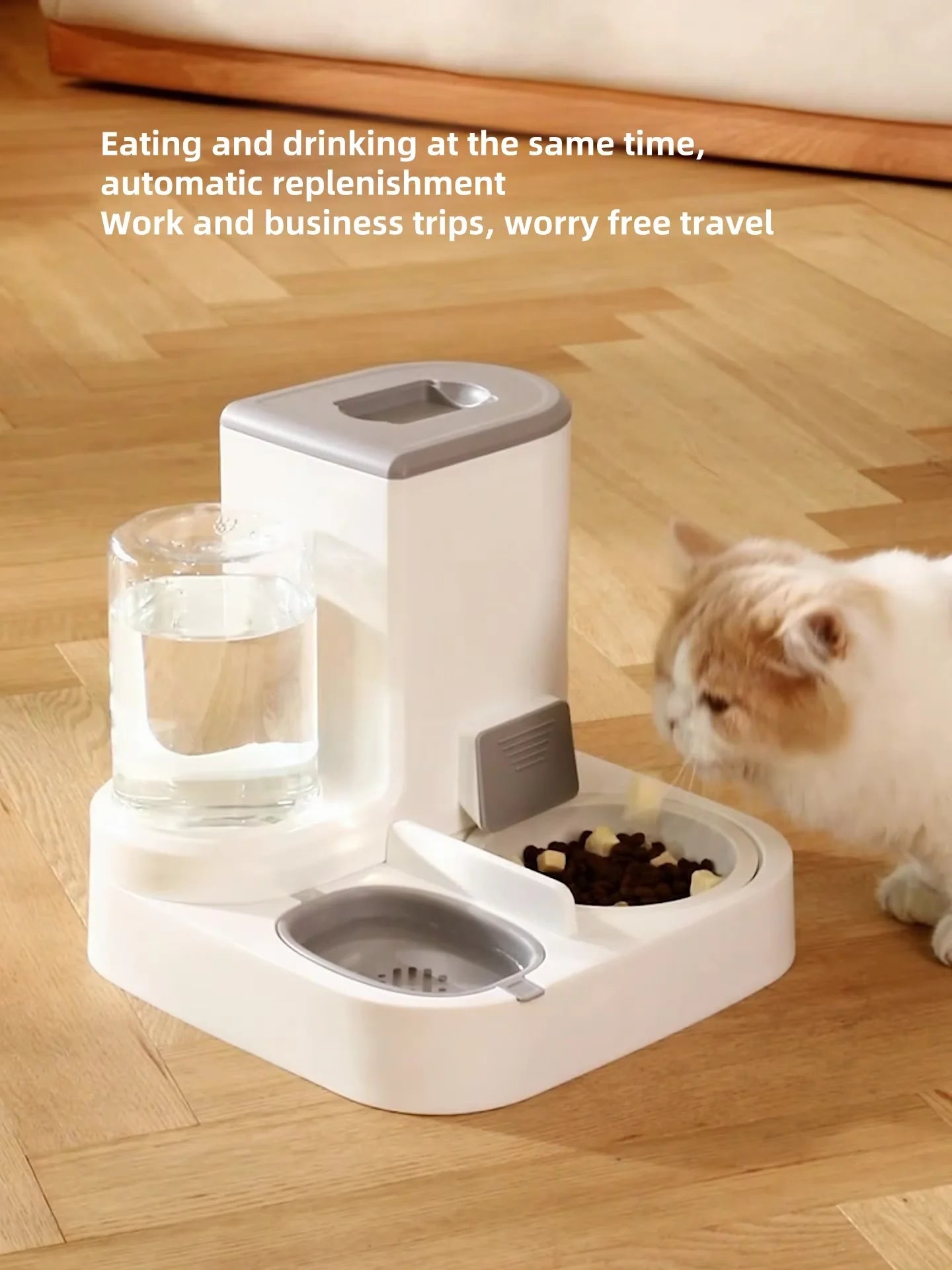 Automatic Gravity Pet Feeder Water Dispenser Large Capacity Non Slip Base Self Feeding Food Grade Plastic Bowl Station