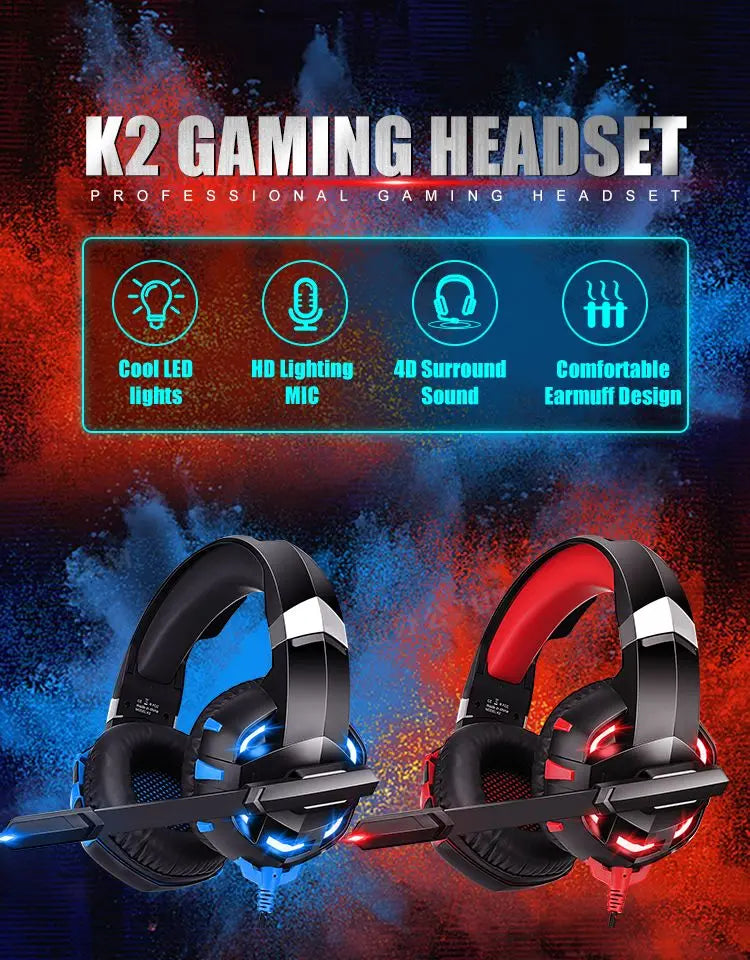 New Professional Wired Gaming Headphones With Microphone Led Light For Computer PS4 PS5 Xbox Bass Stereo PC Gaming Headset Gifts