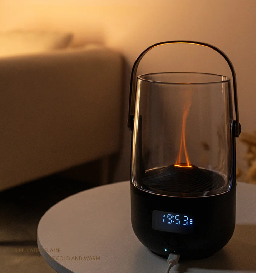 Innovative Products 2025 Luxury Household Multifunction Clock Aroma Diffuser Simulation Candlelight Flame Humidifier Diffuser