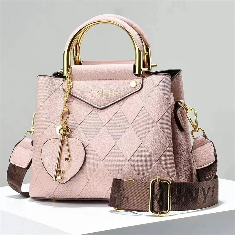 Simplicity 2024 New Wide Shoulder Diamond Grid Solid Color Fashion Versatile Casual Women Bags Handbags