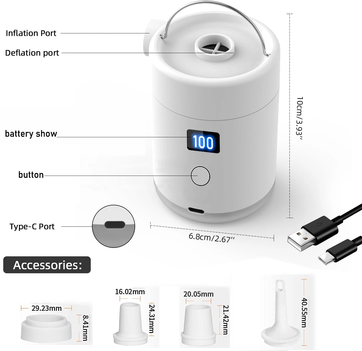 Portable Air Pump for Inflatables Air Mattress Pump 4X with Camping Light USB Rechargeable Air Pump with Battery LCD Display