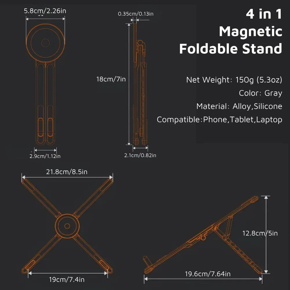 4 in 1 Functional Foldable Travel Stand,Portable Laptop Stands,Tablet PC Stands,Magnetic Phone Holders,Phone Selfie Stick