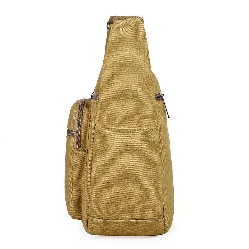 Men's Fashion Vintage Retro Canvas Crossbody Bag with Logo Large Capacity Urban Simplicity Style Zipper Closure Spring