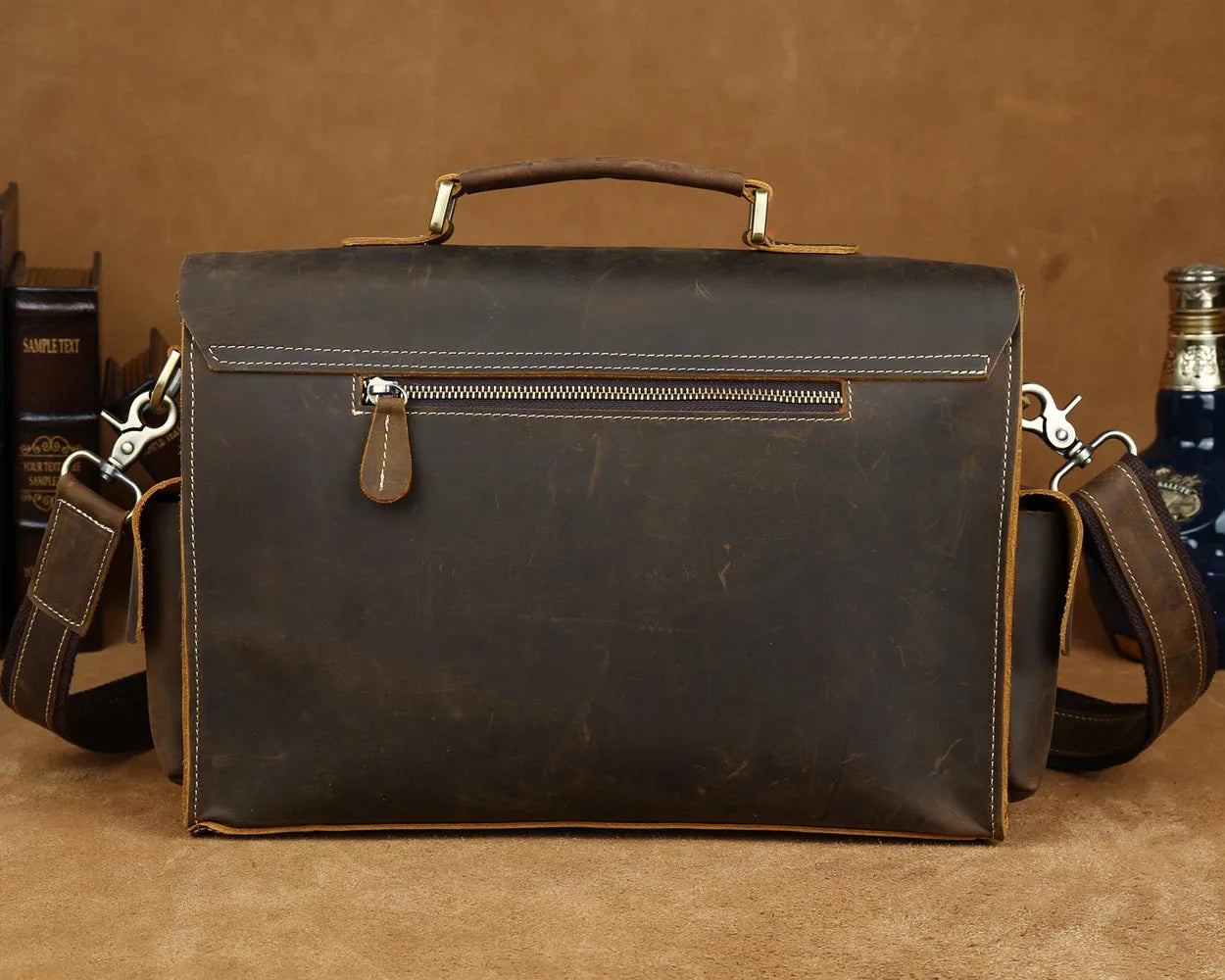 Tiding Vintage Brown Handmade Men Genuine Leather 13 Inch Laptop Bag Briefcase Messenger Bag for Man
