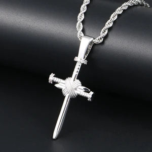 Men's Fashion Accessories Nails Cross Pendant AAA Cubic Zircon Rope Chain Punk Necklaces Hip Hop Rock Street Jewelry Xmas Gifts