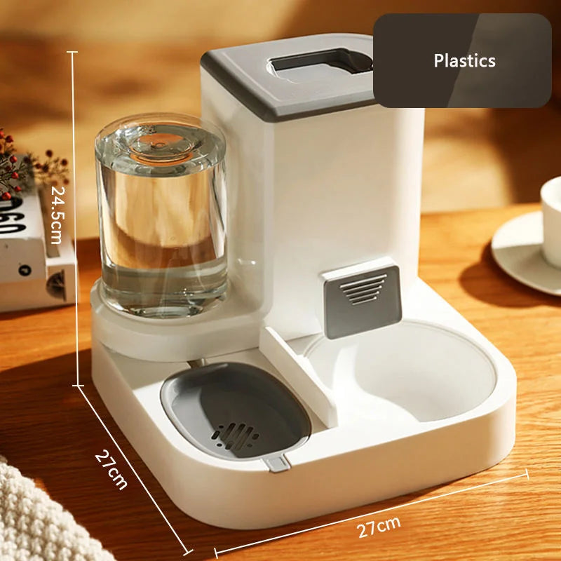 Automatic Gravity Pet Feeder Water Dispenser Large Capacity Non Slip Base Self Feeding Food Grade Plastic Bowl Station