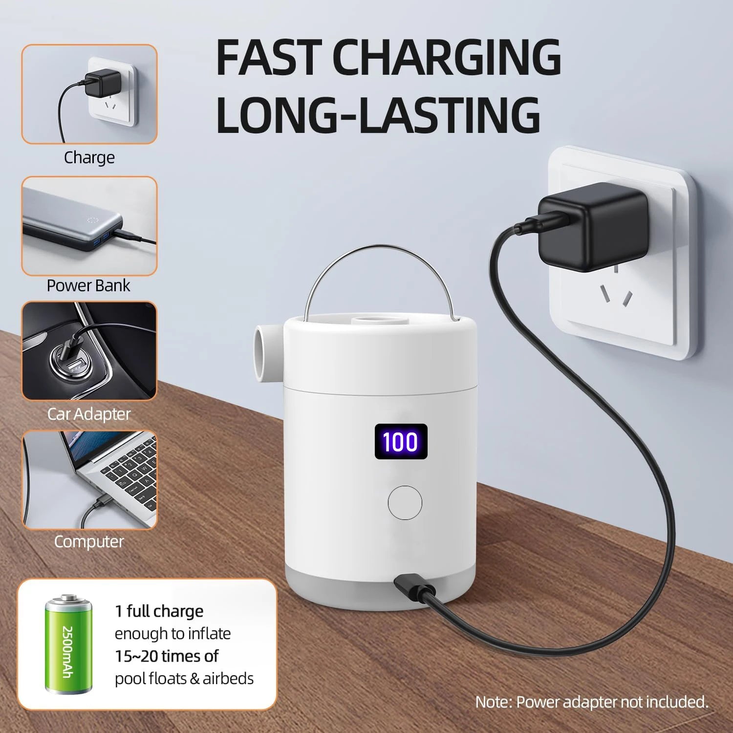 Portable Air Pump for Inflatables Air Mattress Pump 4X with Camping Light USB Rechargeable Air Pump with Battery LCD Display