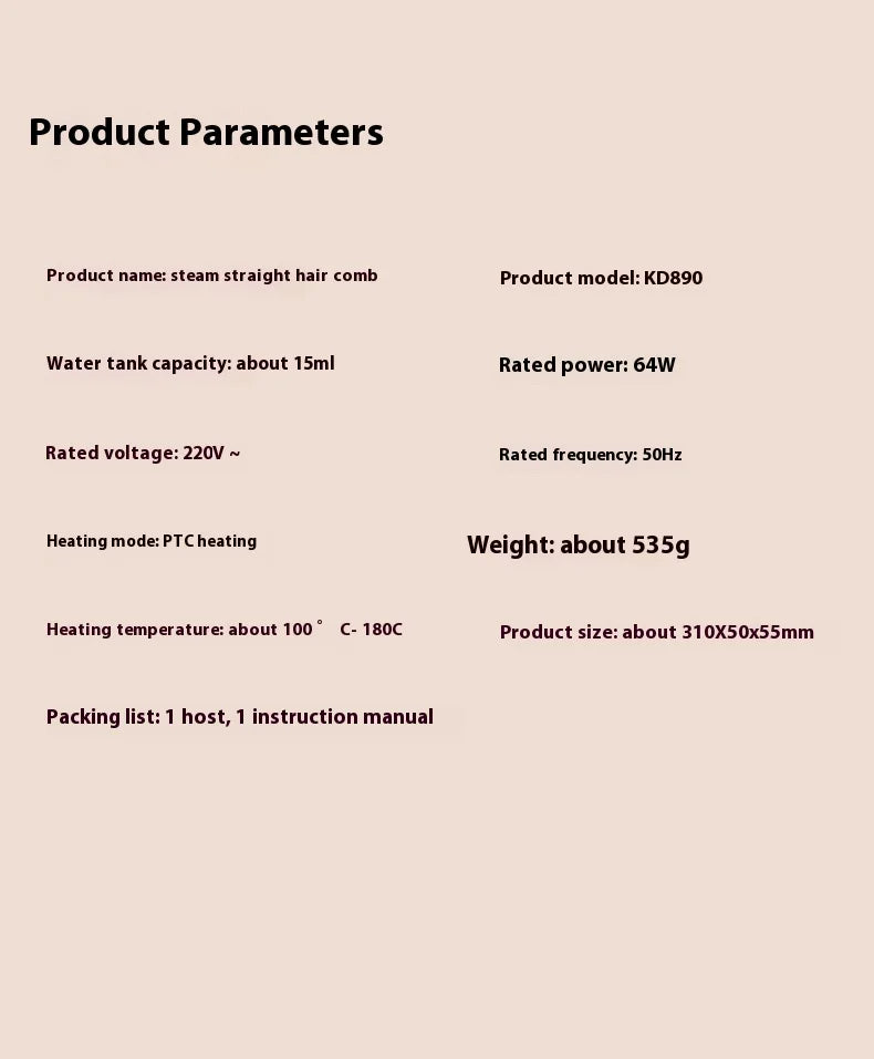 Hot Steam Hair Straightening Comb Electric Hair Care Brush 30 Second Rapid Heating Hair Straightener