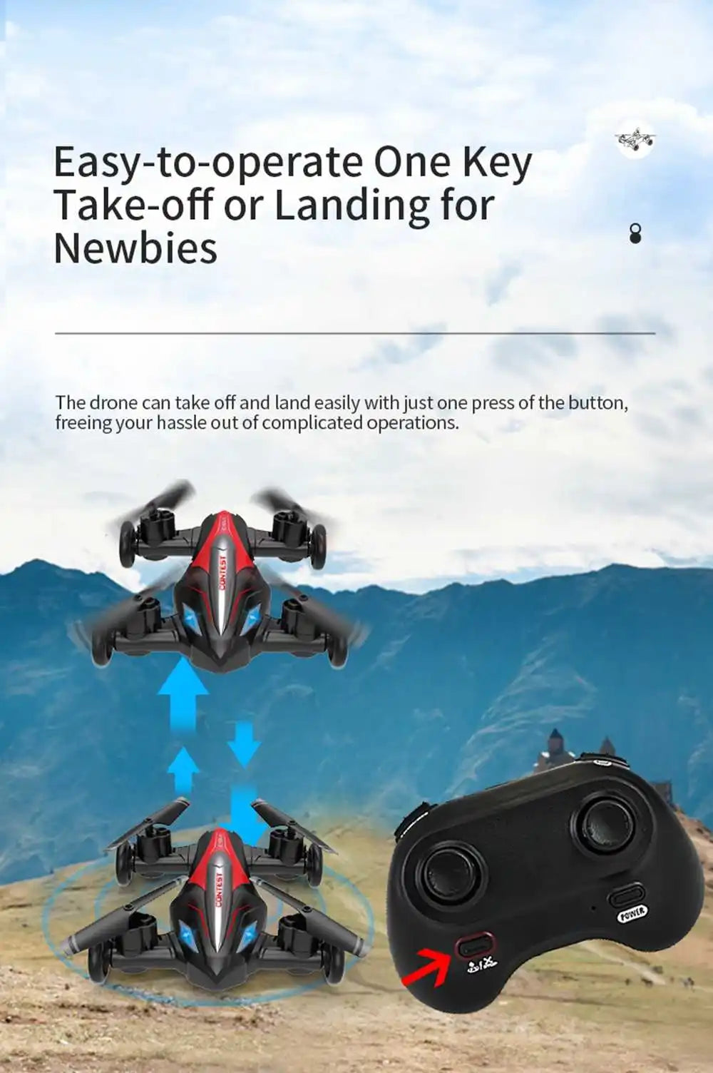 D85 2in1 Mini Drone Air-Ground Flying Car 2.4G Dual Mode Racing Professional RC Car Quadcopter Drones Children Off-road Toy Dron