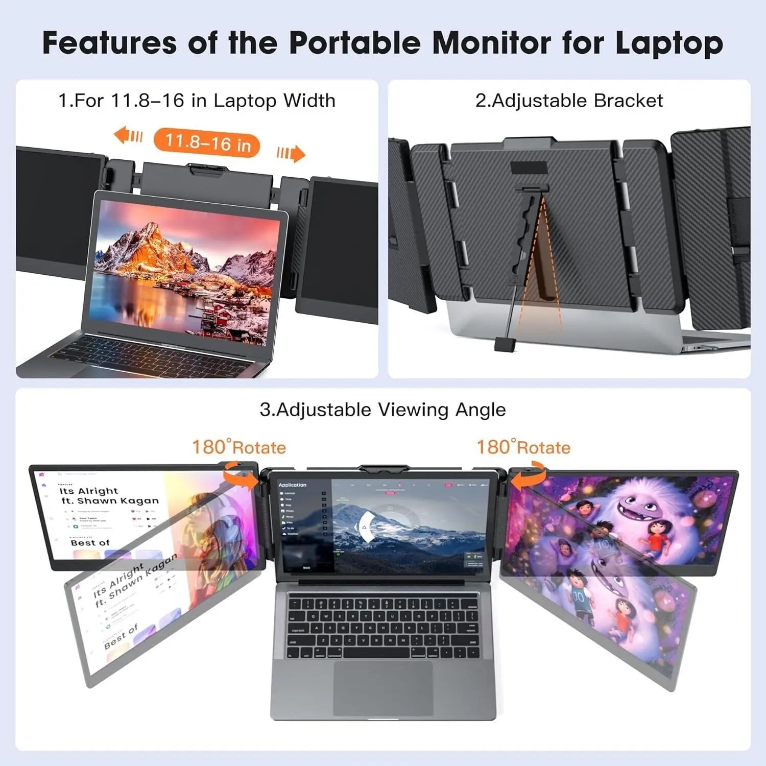 Factory Wholesale S2 IPS Full HD Dual Portable Monitors Tri Screen Monitor Extended Laptop Screen