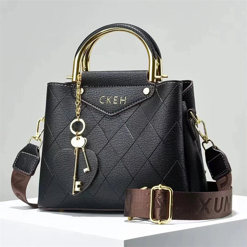 Simplicity 2024 New Wide Shoulder Diamond Grid Solid Color Fashion Versatile Casual Women Bags Handbags