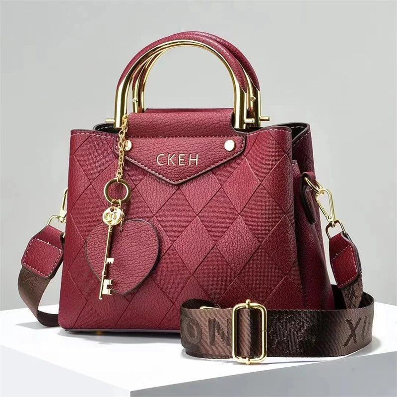 Simplicity 2024 New Wide Shoulder Diamond Grid Solid Color Fashion Versatile Casual Women Bags Handbags