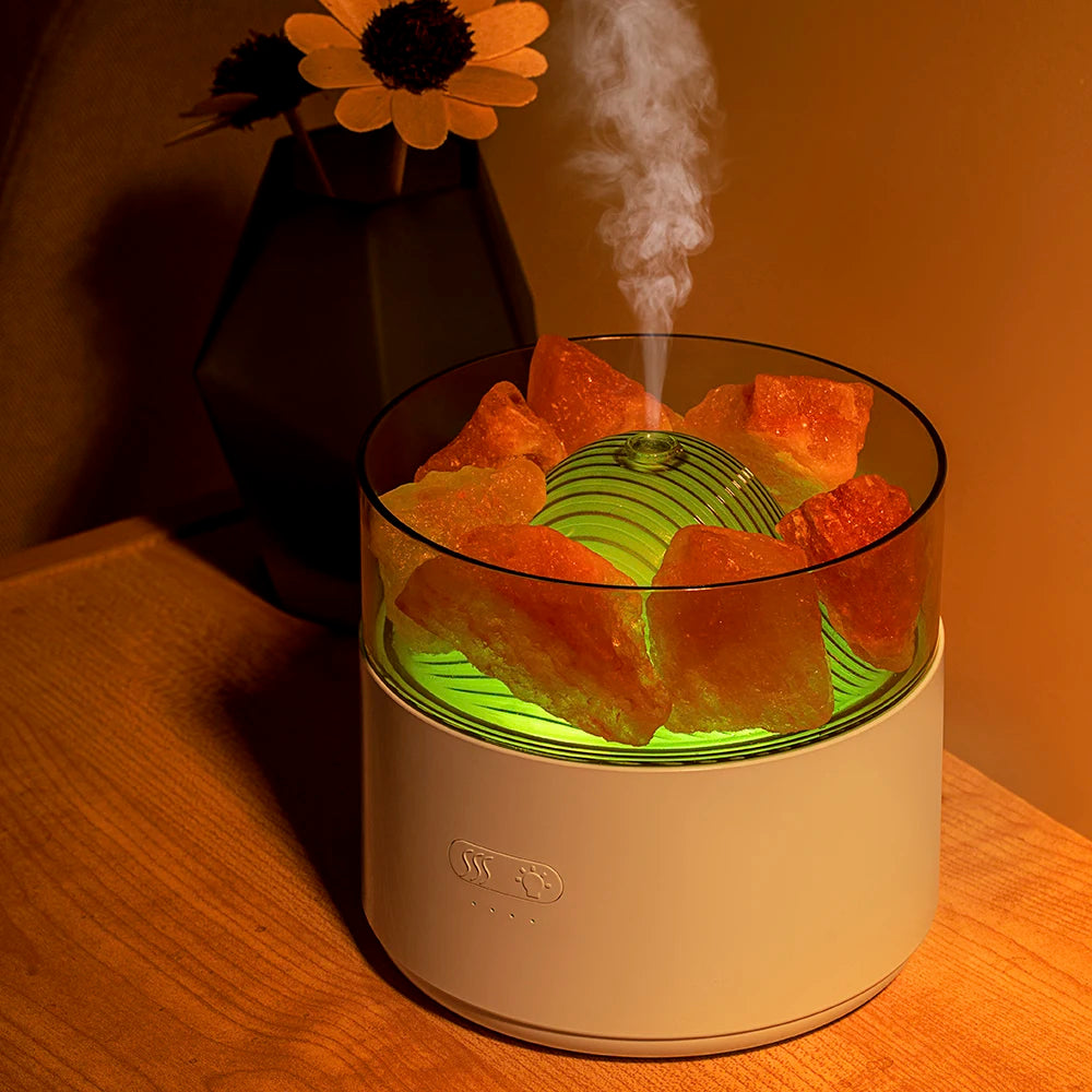Colorful Night Light Adjustable Two-speed Aroma Diffuser With Nature Salt Stone 200mL Aromatherapy Machine Humidifier Integrated