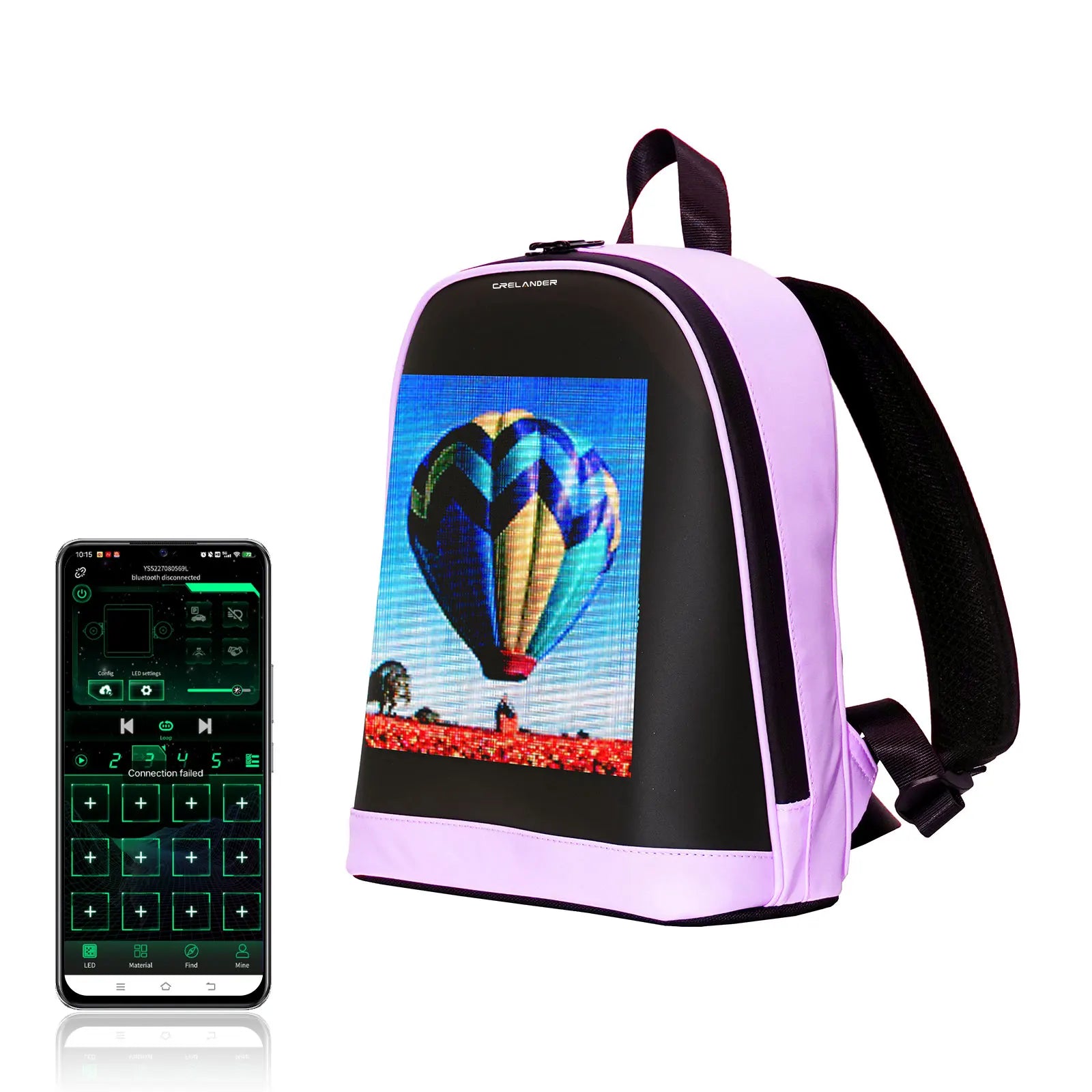 CRELANDER T7 Smart Backpack Black Women Bags Custom DIY LED Full Color Screen Smart LED Backpack Mini Knapsack
