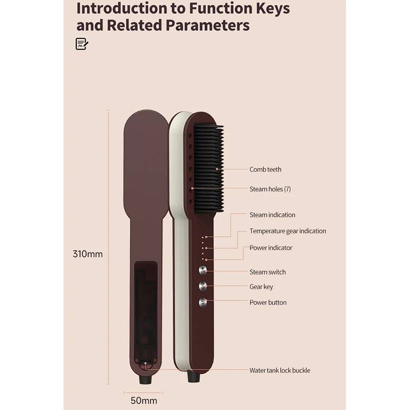Hot Steam Hair Straightening Comb Electric Hair Care Brush 30 Second Rapid Heating Hair Straightener