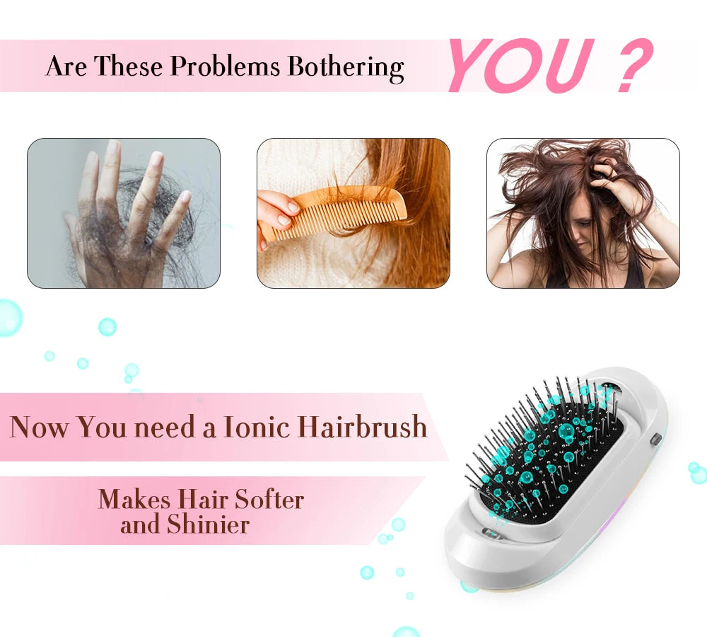 2.0 Portable Ionic Hairbrush Dropshipping Niche Product Double Negative Ions Hair Brush With Pattern Hair Scalp Massage Comb