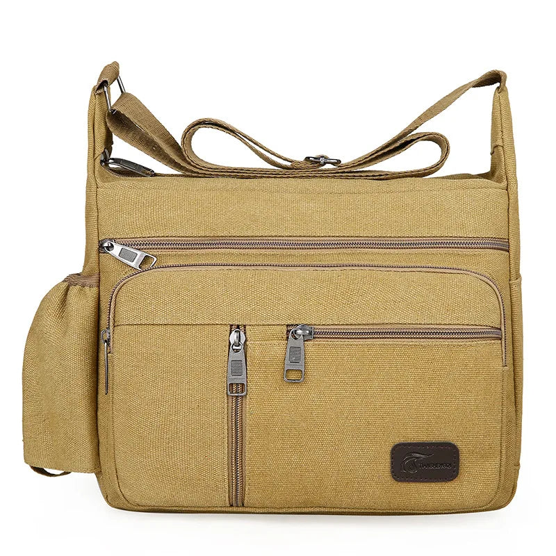 Men's Fashion Vintage Retro Canvas Crossbody Bag with Logo Large Capacity Urban Simplicity Style Zipper Closure Spring