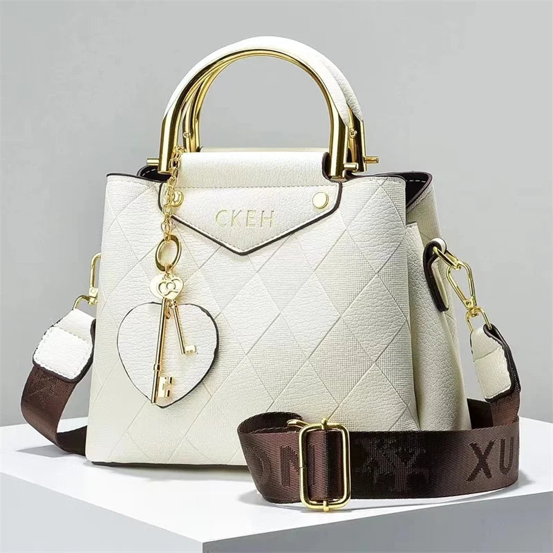 Simplicity 2024 New Wide Shoulder Diamond Grid Solid Color Fashion Versatile Casual Women Bags Handbags