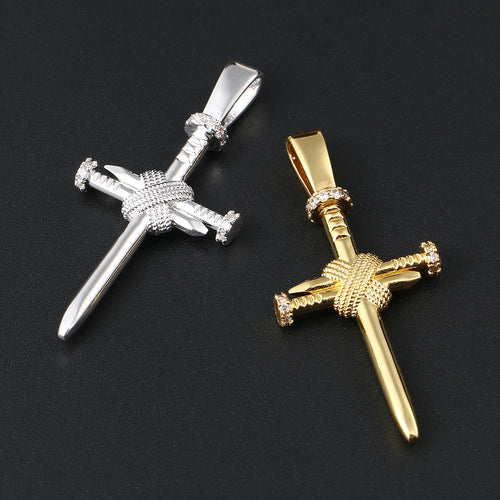 Men's Fashion Accessories Nails Cross Pendant AAA Cubic Zircon Rope Chain Punk Necklaces Hip Hop Rock Street Jewelry Xmas Gifts