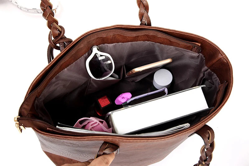Bag Fashion Women Leather Handbag Brief Shoulder Bags Black White Large Capacity Luxury Handbags Tote Bags Design Bolsos