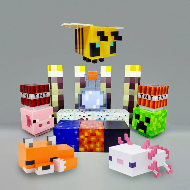 My World Torch Lamp Hand-Made Model MC Surrounding the Game Fox Salamander Ore Lamp Toy Small Night Lamp Ornaments