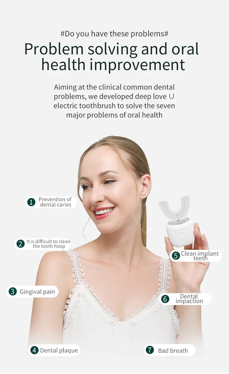 Electric Toothbrush for Adult Automatic USB Charge U-Shaped Toothbrush 360 Degrees Intelligent Rechargeable Toothbrus