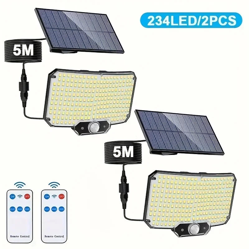 1-2pcs Super Bright 234LED Solar Light, IR Sensor Street Light, Decorative Wall Light, Multiple Switch Modes with Remote Control