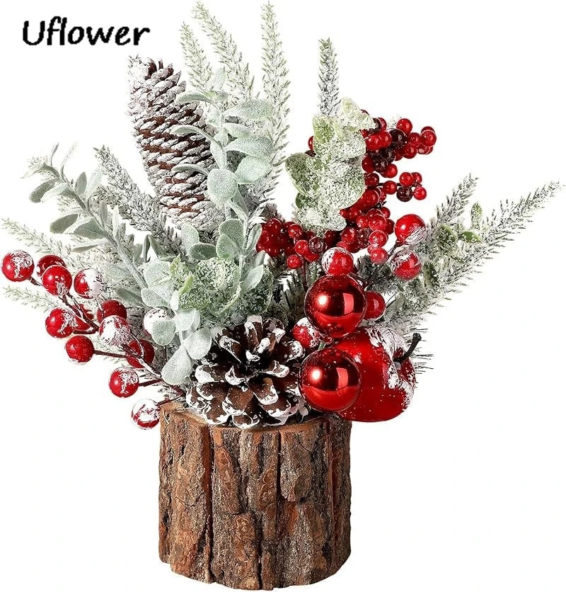 30cm Mini Christams Tree Artificial Plants PE Flocking Pinecone Pine Branch Home Window Decoration Desktop Decor Christmas Gift