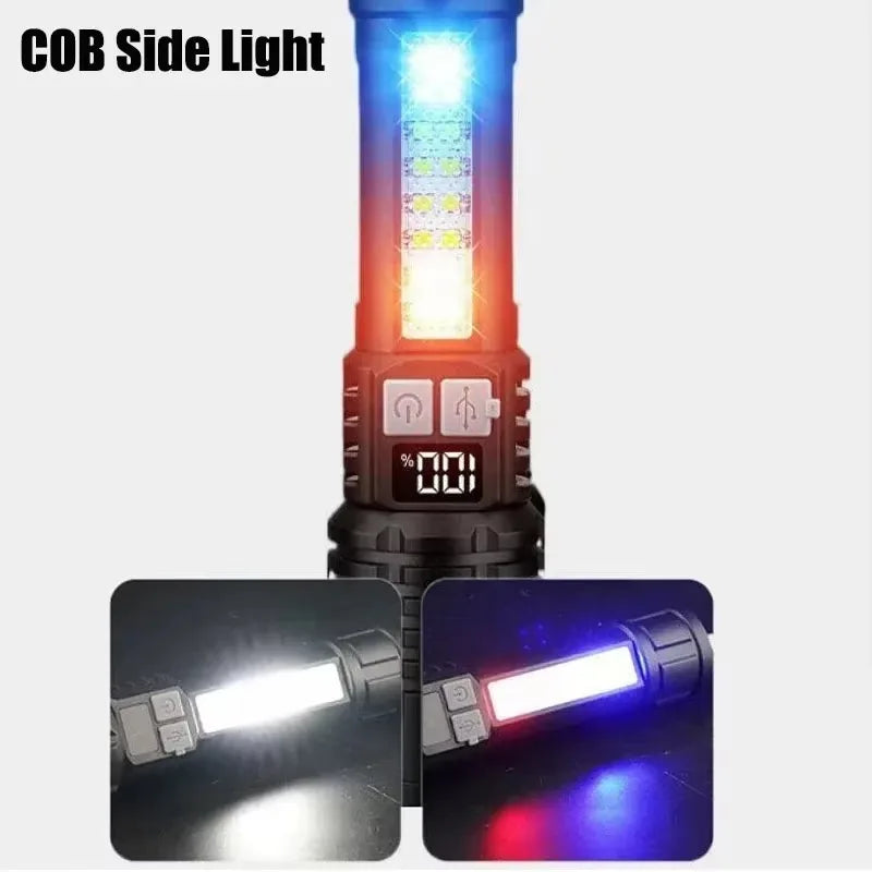 High Power LED Flashlight Powerful TYPE-C Rechargeable COB Flashlight With Side Light Torch For Outdoor Camping Hiking