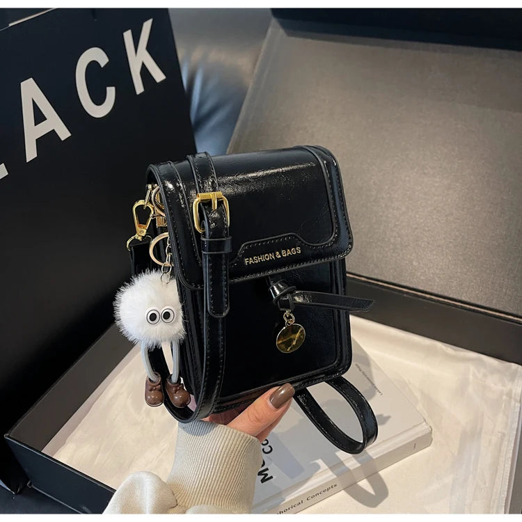 Women's Burgundy Crossbody Bag 2025 Fashion New PU Leather Square Texture Glossy Shoulder Packs Versatile Phone Lipstick Bags