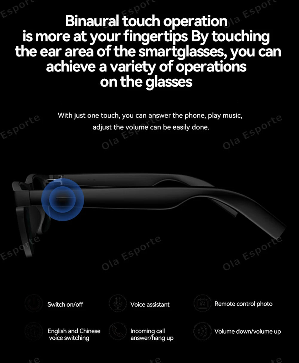 Ola Esporte New Smart Glasses Bluetooth Call Sunglasses Multi-functional Anti-Blue Light Sunglasses Wireless Headset Men Women