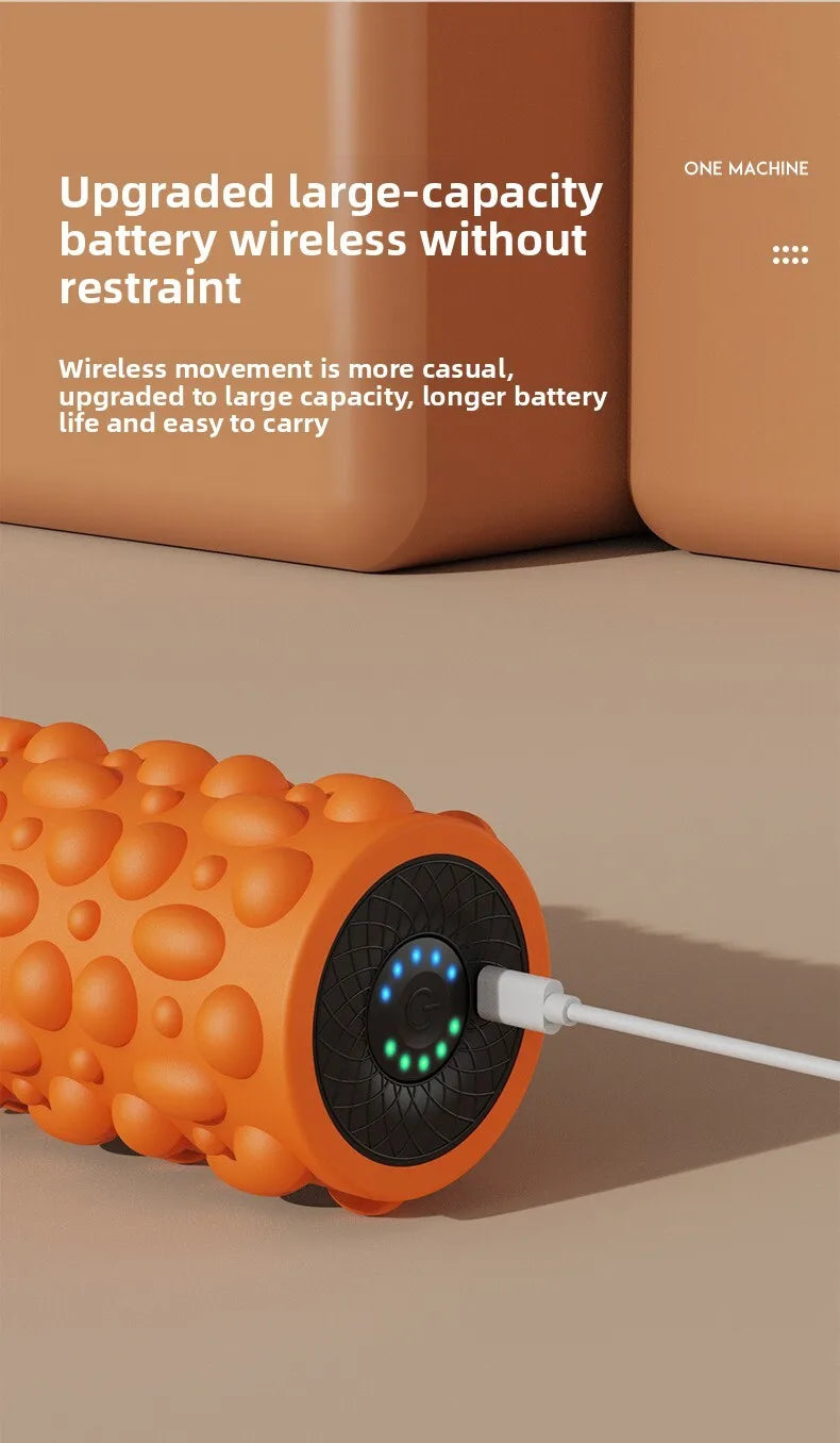 Electric Vibrating Foam Roller - Rechargeable Full Body Muscle Massager with Timer for Yoga Fitness Pain Relief Portable Massage