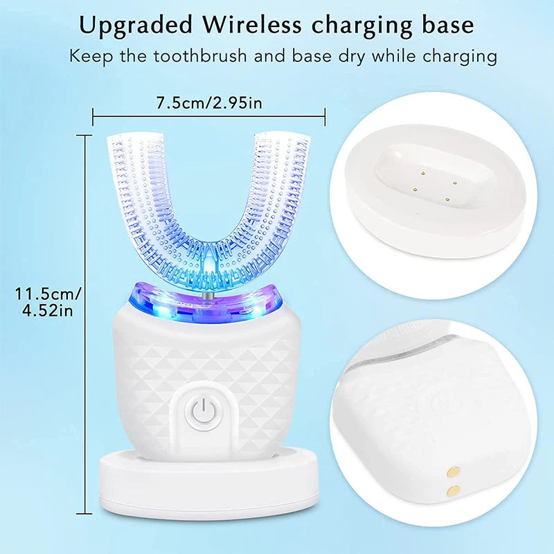 Wireless chargeable silicone bristle portable cleaning automatic toothbrush high quality u-shaped electric toothbrush