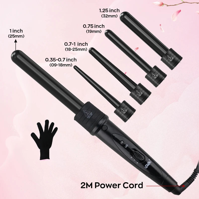 Interchangeable Curling Wand Set with Adjustable Temperature & PTC Heater Professional Hair Curling Iron for Salon Home Travel