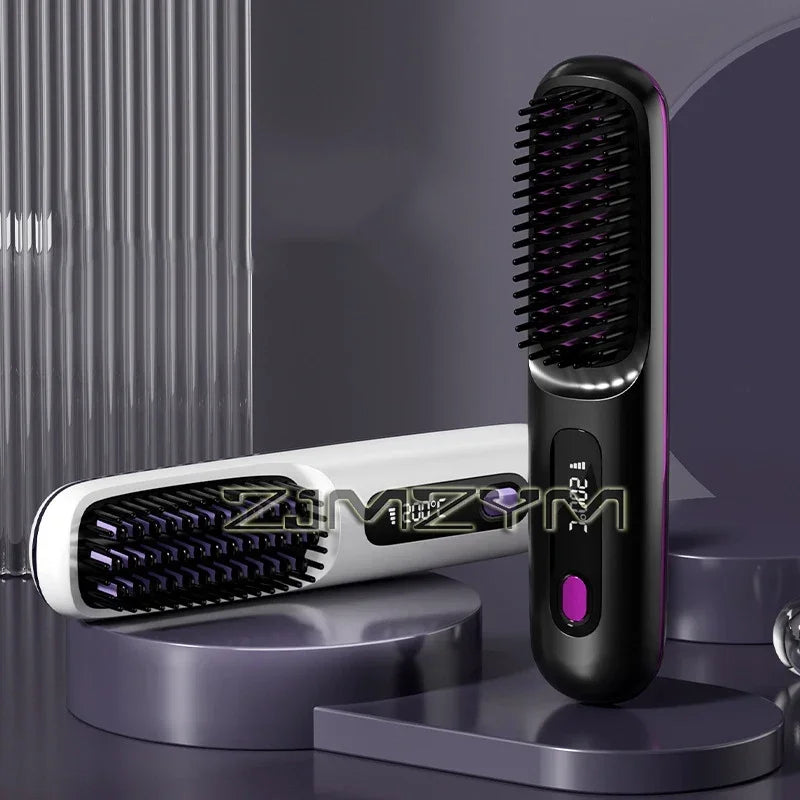 20Seconds Quick Heat Hair Straighter Liquid Crystal Cordless Straight Comb Anti-Scald Styling Brush Negative Ion Curly Hair Tool