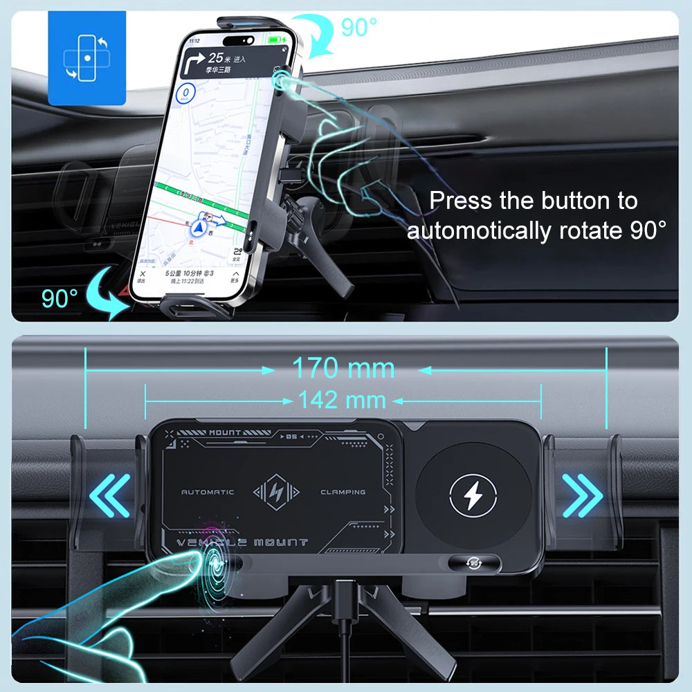 Car Wireless Charger DualCoil Fold Screen Car Phone Holder for Samsung Galaxy Z Fold 6 5 Flip 4 3 Fast Charging Vent Mount Stand