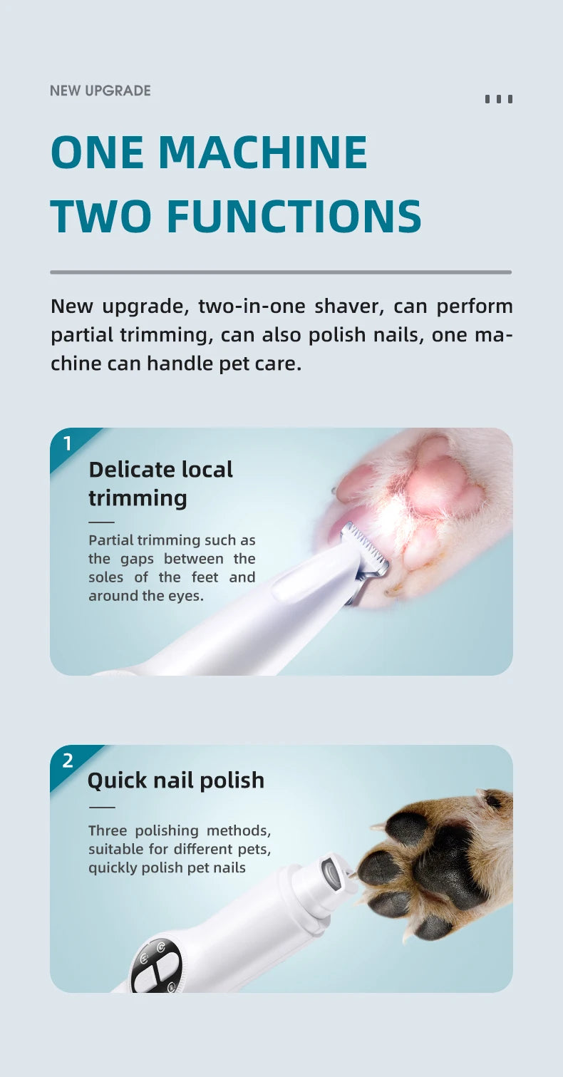Pet electric clipper with LED lights, foot hair trimmer, professional dog and cat care products, USB rechargeable nail clippers