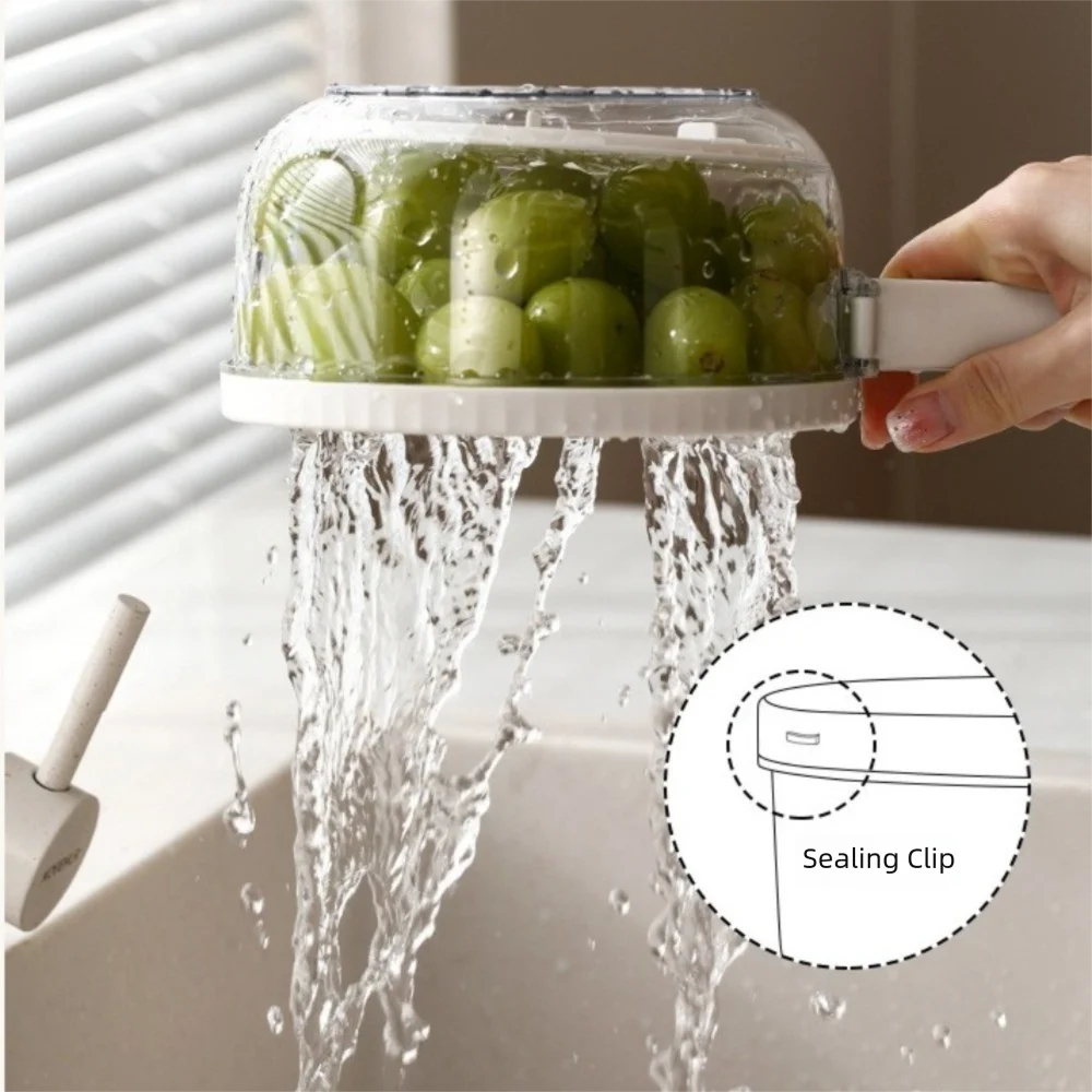 Folding Handle Rice Washing Drain Basket Multi-function with Lid Fruit Vegetable Washing Bowl 2 In 1 Plastic Fruit Strainer