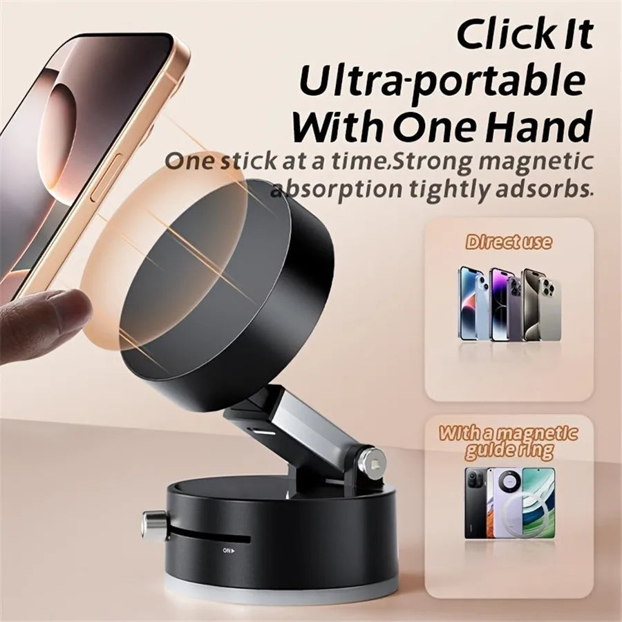 Vacuum Car  Magnetic Phone Holder Suction Cup Adjustable Phone Stand for iphone 16 pro Foldable Cell Navigation Support Bracket