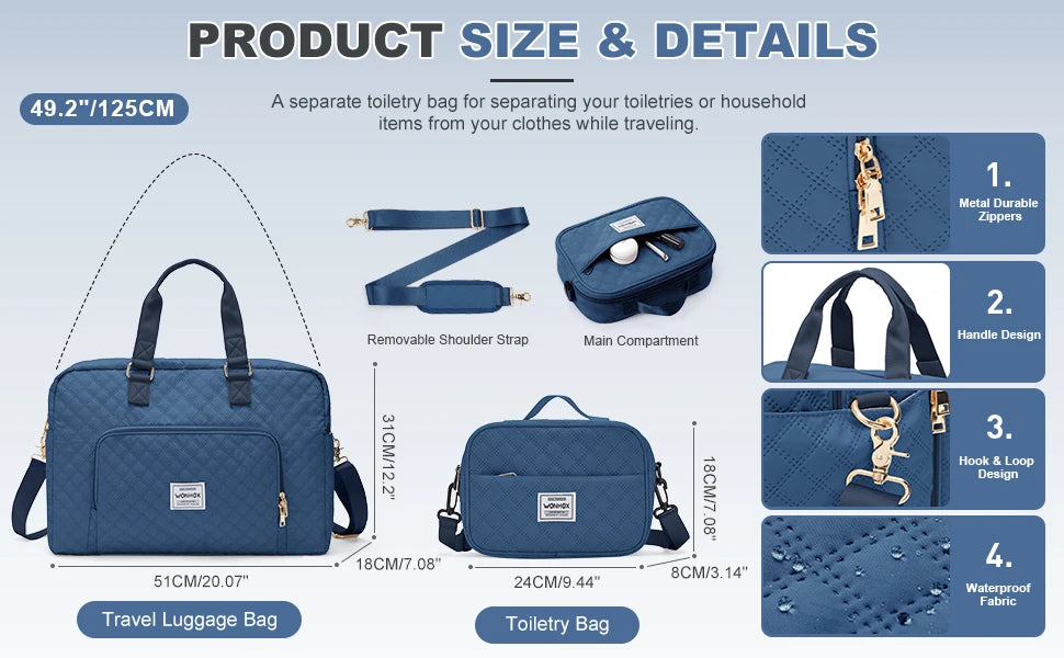 Travel Bag for Woman ,Carry On Foldable Travel Bag,Weekender Overnight Bag,Simple Women's Clothing Backpack Luggage Handbag，blue