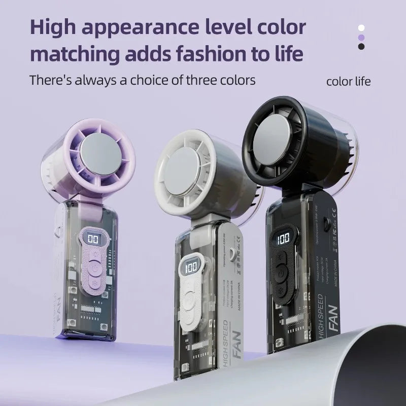 High speed folding refrigeration fan, digital display mini portable USB charging fan, high wind power handheld fan