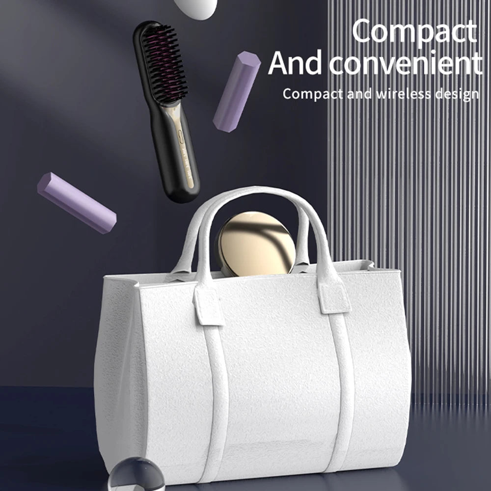 NEW Electric Ceramic Heating Straight Hair Comb Wireless Portable Negative Ion Styling Tool Rechargeable USB Straightening Brush