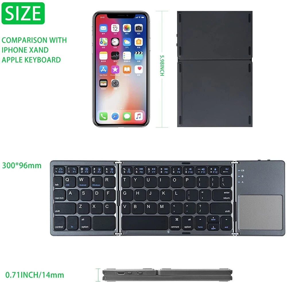 Portable Mini Three Folding Wireless Bluetooth Keyboard Foldable Touchpad Keypad for IOS Android Windows ipad Tablet Laptop