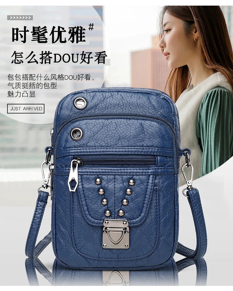 Mobile Phone Bag for Women 2024 New Fashion Soft Leather Diagonal Straddle Small Bag Multi layered Mini Zero Wallet Versatile Li