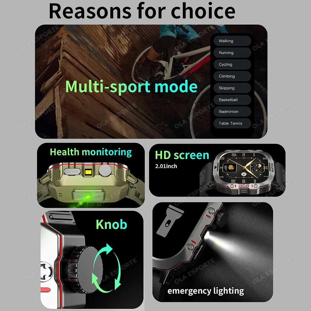 New Military GPS Smartwatch LED Flashlight Fitness IP68 Waterproof Outdoor Sports Tracker Bluetooth Calls Smart Watch Men Women