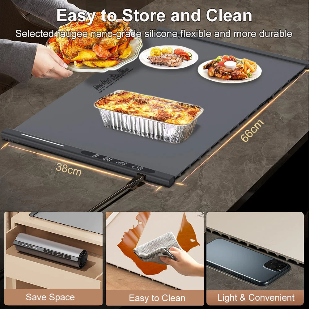 Electric Warming Tray Food Warmer Foldable Food Warming Mat Silicone Electric Food Plate Warmer with 8 Adjustable Temperature