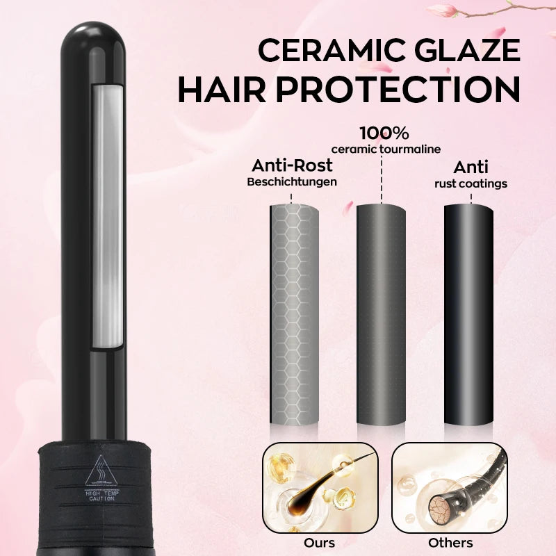Interchangeable Curling Wand Set with Adjustable Temperature & PTC Heater Professional Hair Curling Iron for Salon Home Travel